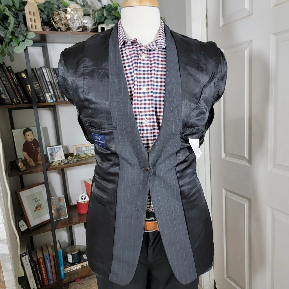Brooks‎ Brothers 346 Mens Sport Coat Blazer Two Button Gray Striped Stretch 39R